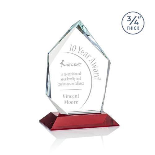 Corporate Awards - Crystal Awards - Colored Crystal - Red Crystal Awards - Deerhurst Ice Red Peak Crystal Award