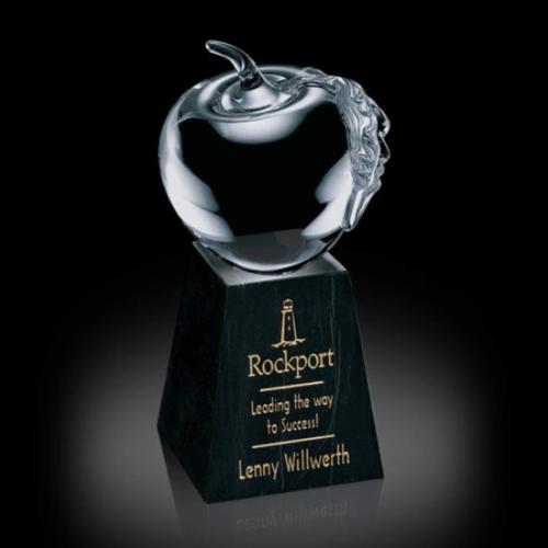 Corporate Awards - Budget Awards & Trophies - Apple Apples on Tall Marble Base Glass Award