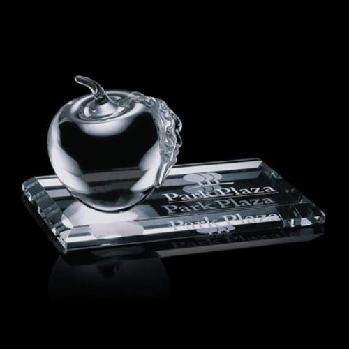 Corporate Awards - Crystal Awards - Crystal Paperweights - Apple Apples on Starfire Base Glass Award