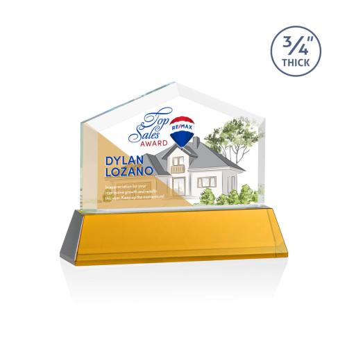 Corporate Awards - Glass Awards - Colored Glass Awards - Micasa Full Color Amber on Newhaven Arch & Crescent Crystal Award