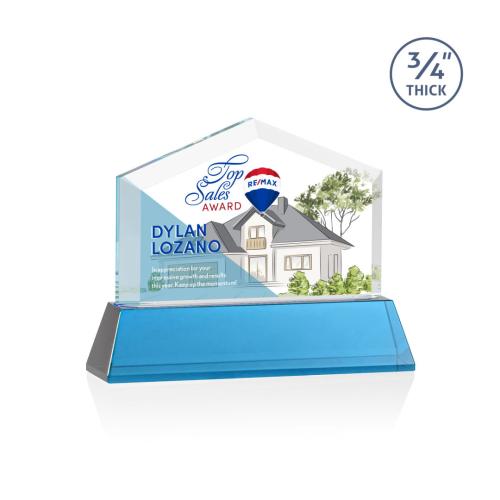 Corporate Awards - Full Color Awards - Micasa Full Color Sky Blue on Newhaven Arch & Crescent Crystal Award