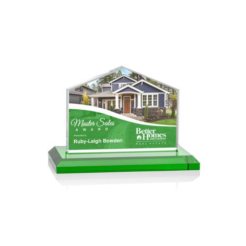 Corporate Awards - Glass Awards - Colored Glass Awards - Domicile Full Color Green Arch & Crescent Crystal Award