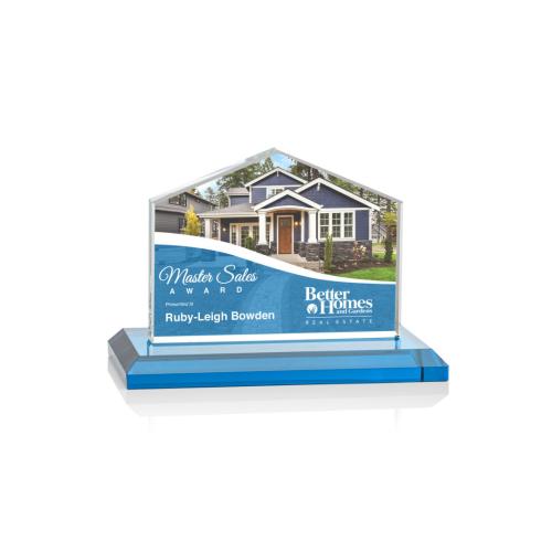 Corporate Awards - Full Color Awards - Domicile Full Color Sky Blue Arch & Crescent Crystal Award