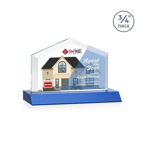 Corporate Awards - Glass Awards - Colored Glass Awards - Micasa Full Color Blue Arch & Crescent Crystal Award