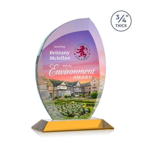 Corporate Awards - Crystal Awards - Crystal Flame Awards - Wichita Full Color Amber Flame Crystal Award