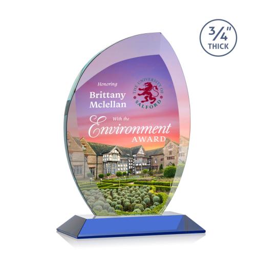 Corporate Awards - Crystal Awards - Crystal Flame Awards - Wichita Full Color Blue Flame Crystal Award