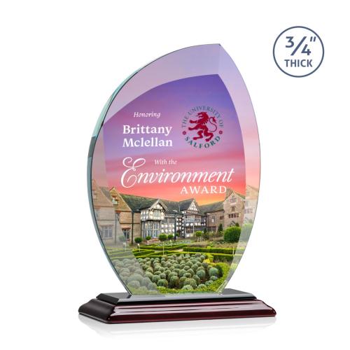 Corporate Awards - Crystal Awards - Crystal Flame Awards - Wichita Full Color Rosewood Flame Crystal Award