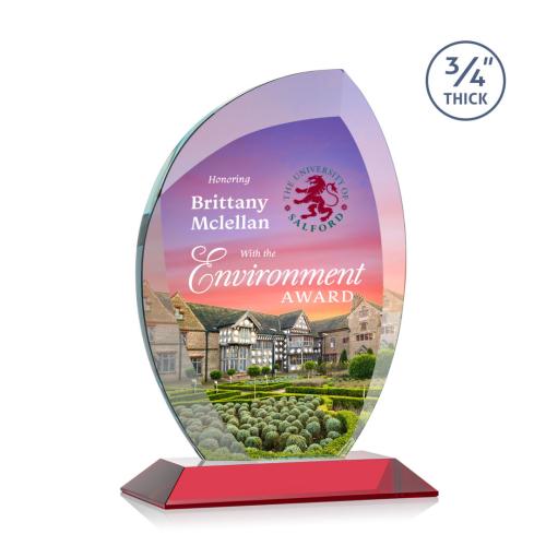 Corporate Awards - Crystal Awards - Colored Crystal - Red Crystal Awards - Wichita Full Color Red Flame Crystal Award