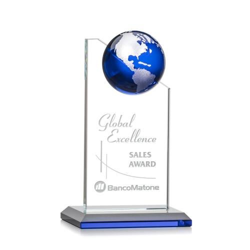 Corporate Awards - Glass Awards - Colored Glass Awards - Arden Globe Blue/Silver Spheres Crystal Award