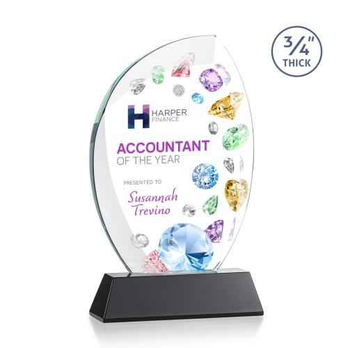 Corporate Awards - Crystal Awards - Crystal Flame Awards - Wichita Full Color Black on Newhaven Base Flame Crystal Award