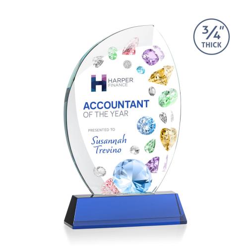 Corporate Awards - Crystal Awards - Crystal Flame Awards - Wichita Full Color Blue on Newhaven Base Flame Crystal Award