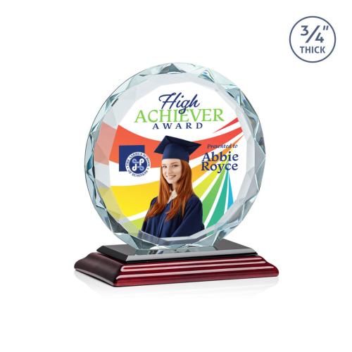 Corporate Awards - Eco Friendly Awards - Wood Awards - Centura Full Color Rosewood Circle Crystal Award