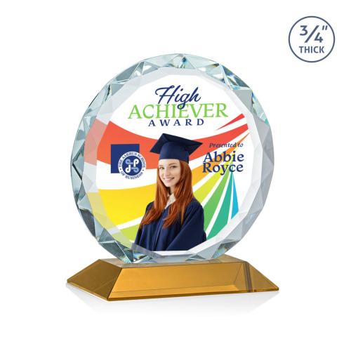 Corporate Awards - Glass Awards - Colored Glass Awards - Centura Full Color Amber Circle Crystal Award