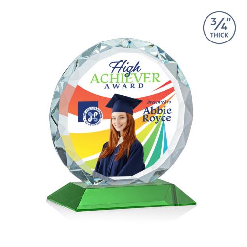Corporate Awards - Glass Awards - Colored Glass Awards - Centura Full Color Green Circle Crystal Award