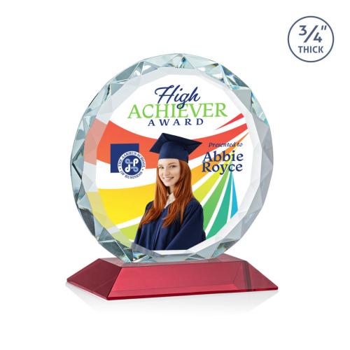 Corporate Awards - Crystal Awards - Colored Crystal - Red Crystal Awards - Centura Full Color Red Circle Crystal Award