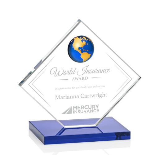 Corporate Awards - Sales Awards - Ferrand Globe Blue/Gold Spheres Crystal Award