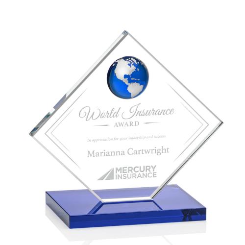 Corporate Awards - Glass Awards - Colored Glass Awards - Ferrand Globe Blue/Silver Spheres Crystal Award