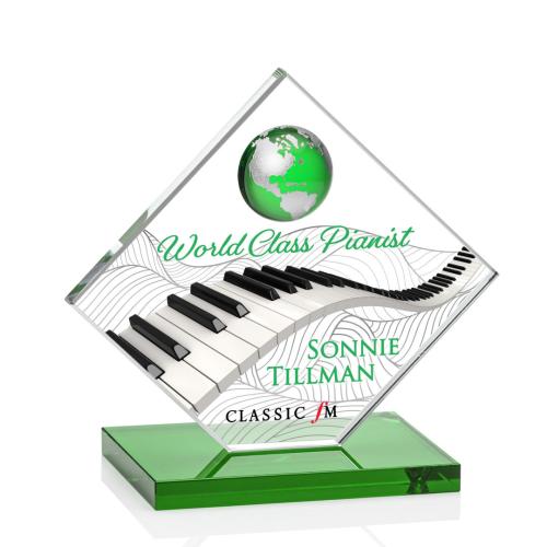 Corporate Awards - Sales Awards - Ferrand Full Color Green/Silver Spheres Crystal Award