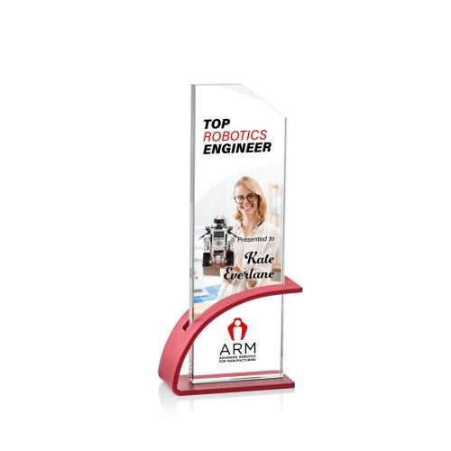 Corporate Awards - Crystal Awards - Colored Crystal - Red Crystal Awards - Barton Full Color Red Rectangle Crystal Award