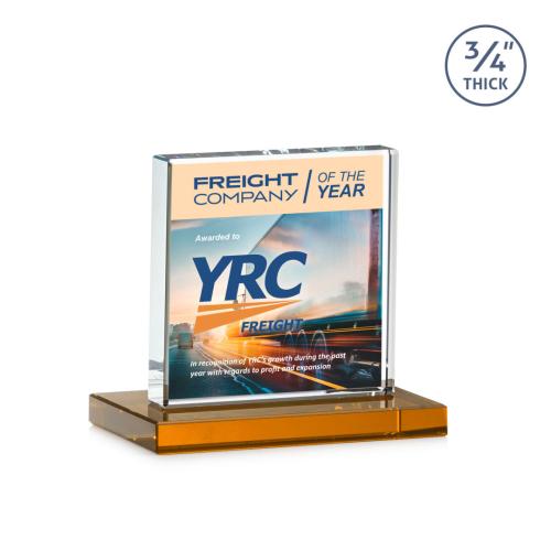 Corporate Awards - Glass Awards - Colored Glass Awards - Terra Full Color Amber Crystal Award