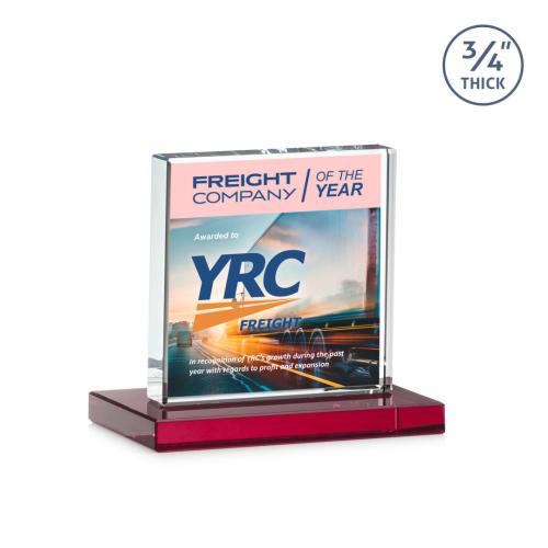 Corporate Awards - Crystal Awards - Colored Crystal - Red Crystal Awards - Terra Full Color Red Crystal Award