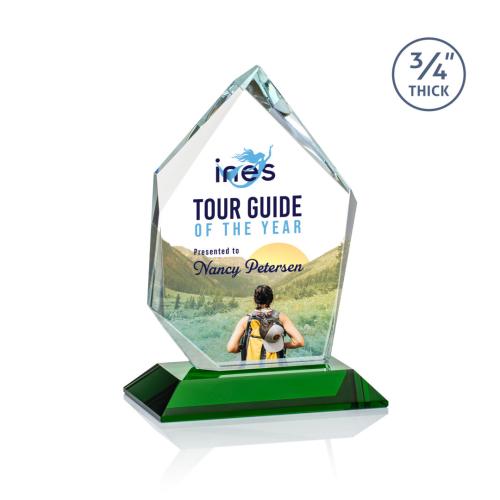 Corporate Awards - Glass Awards - Colored Glass Awards - Deerhurst Ice Full Color Green Peak Crystal Award
