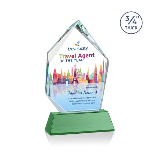 Corporate Awards - Glass Awards - Colored Glass Awards - Deerhurst Ice Full Color Green on Newhaven Peak Crystal Award