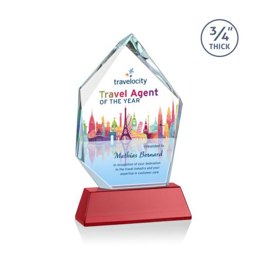 Corporate Awards - Crystal Awards - Colored Crystal - Red Crystal Awards - Deerhurst Ice Full Color Red on Newhaven Peak Crystal Award