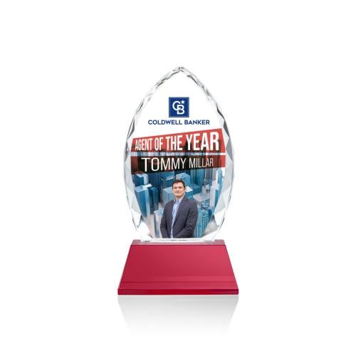 Corporate Awards - Crystal Awards - Colored Crystal - Red Crystal Awards - Wilton Full Color Red on Newhaven Arch & Crescent Crystal Award