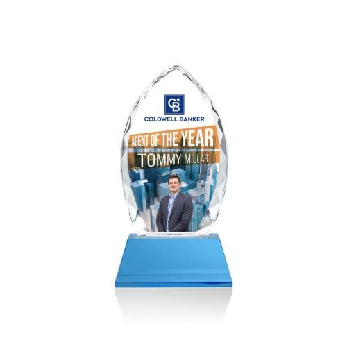 Corporate Awards - Full Color Awards - Wilton Full Color Sky Blue on Newhaven Arch & Crescent Crystal Award