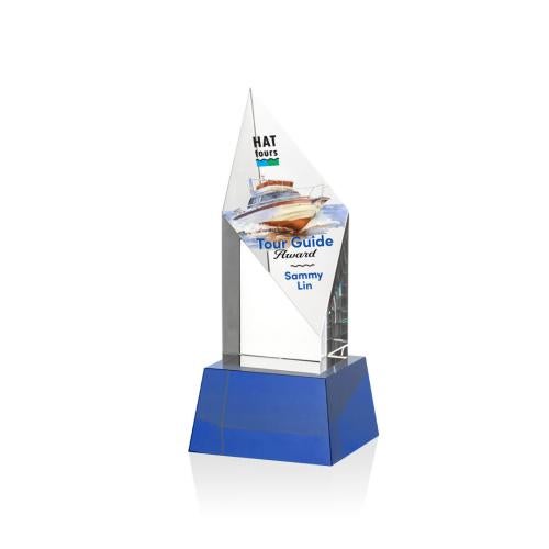 Corporate Awards - Glass Awards - Colored Glass Awards - Vertex Full Color Blue on Base Crystal Award