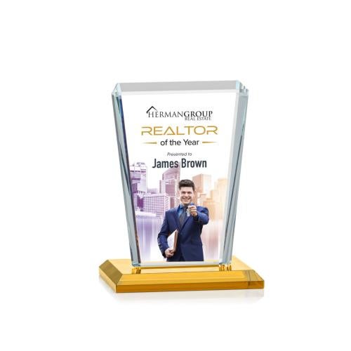 Corporate Awards - Glass Awards - Colored Glass Awards - Chatham Full Color Amber Rectangle Crystal Award