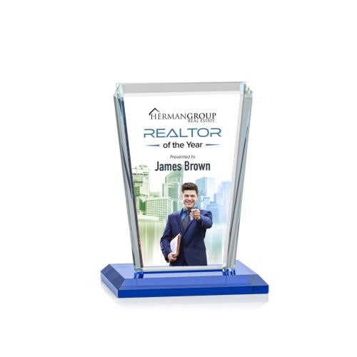 Corporate Awards - Glass Awards - Colored Glass Awards - Chatham Full Color Blue Rectangle Crystal Award