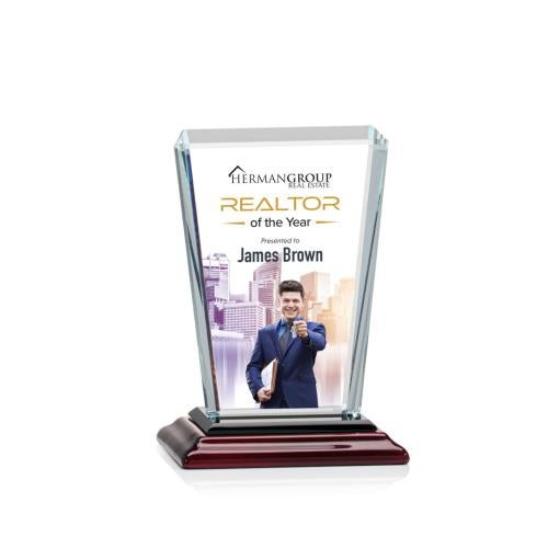 Corporate Awards - Eco Friendly Awards - Wood Awards - Chatham Full Color Rosewood Rectangle Crystal Award
