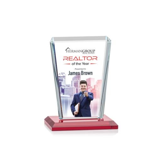 Corporate Awards - Crystal Awards - Colored Crystal - Red Crystal Awards - Chatham Full Color Red Rectangle Crystal Award