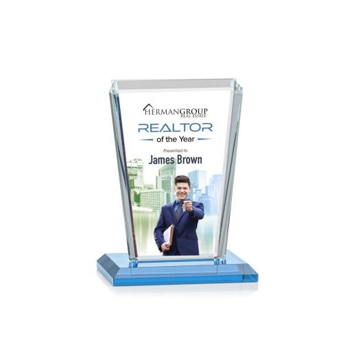 Corporate Awards - Full Color Awards - Chatham Full Color Sky Blue Rectangle Crystal Award