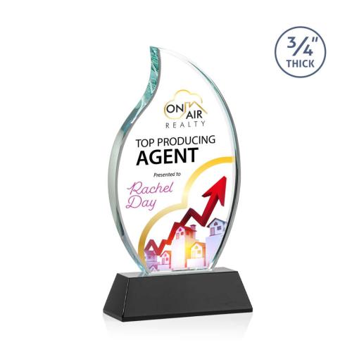 Corporate Awards - Crystal Awards - Crystal Flame Awards - Croydon Full Color Black on Newhaven Base Flame Crystal Award