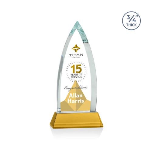 Corporate Awards - Glass Awards - Colored Glass Awards - Shildon Full Color Amber on Newhaven Arch & Crescent Crystal Award