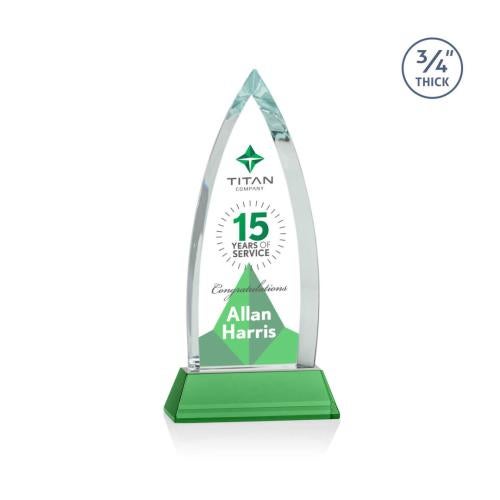 Corporate Awards - Glass Awards - Colored Glass Awards - Shildon Full Color Green on Newhaven Arch & Crescent Crystal Award