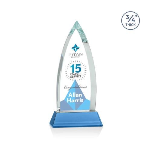 Corporate Awards - Full Color Awards - Shildon Full Color Sky Blue on Newhaven Arch & Crescent Crystal Award