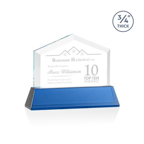 Corporate Awards - Glass Awards - Colored Glass Awards - Micasa Blue on Newhaven Arch & Crescent Crystal Award