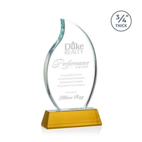 Corporate Awards - Crystal Awards - Crystal Flame Awards - Croydon Amber on Newhaven Base Flame Crystal Award
