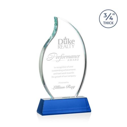 Corporate Awards - Crystal Awards - Crystal Flame Awards - Croydon Blue on Newhaven Base Flame Crystal Award