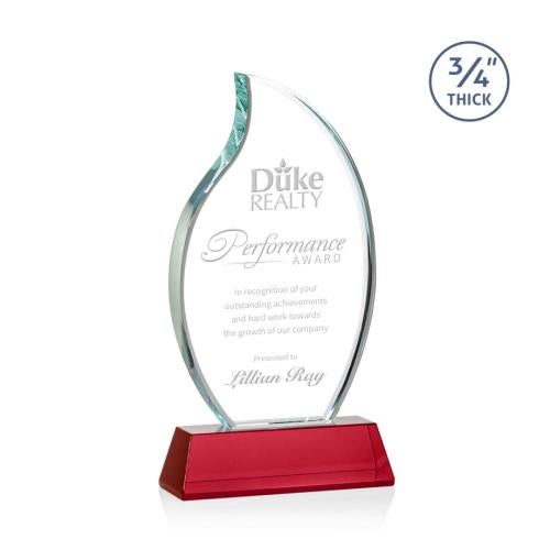 Corporate Awards - Crystal Awards - Colored Crystal - Red Crystal Awards - Croydon Red on Newhaven Base Flame Crystal Award