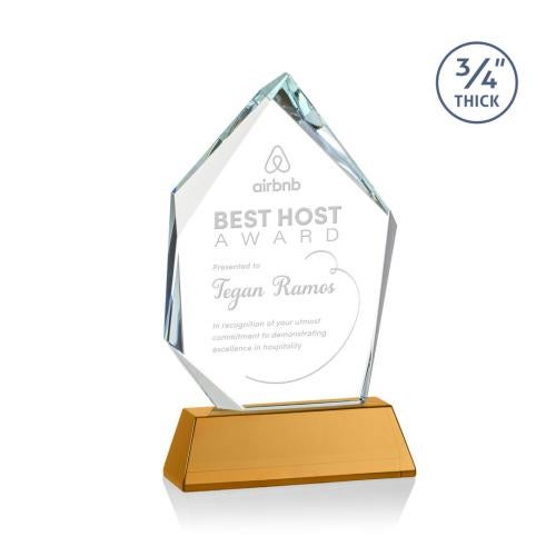 Corporate Awards - Glass Awards - Colored Glass Awards - Deerhurst Ice Amber on Newhaven Peak Crystal Award