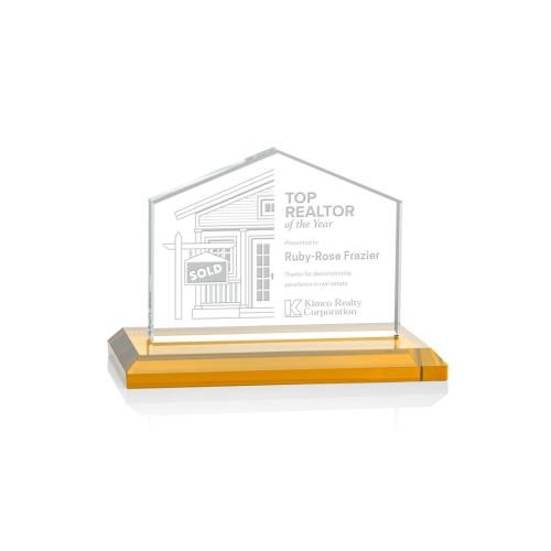 Corporate Awards - Glass Awards - Colored Glass Awards - Domicile Amber Arch & Crescent Crystal Award
