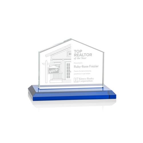 Corporate Awards - Glass Awards - Colored Glass Awards - Domicile Blue Arch & Crescent Crystal Award