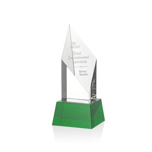 Corporate Awards - Glass Awards - Colored Glass Awards - Vertex Green on Base Crystal Award