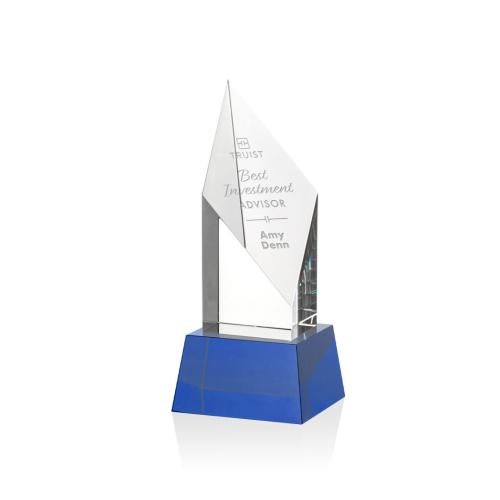 Corporate Awards - Glass Awards - Colored Glass Awards - Vertex Blue on Base Crystal Award