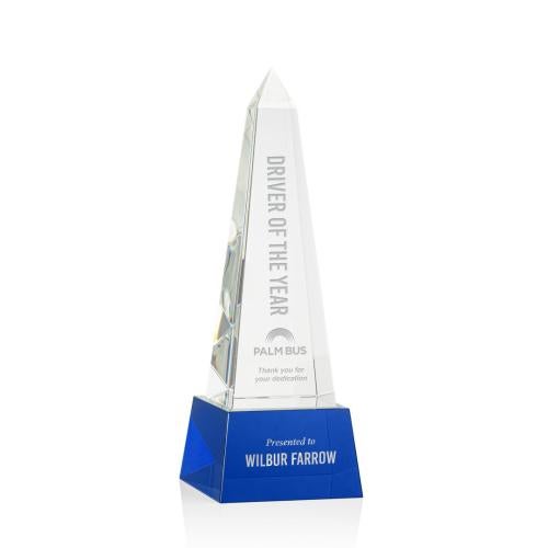 Corporate Awards - Crystal Awards - Crystal Pillar Awards - Master Obelisk on Base - Blue